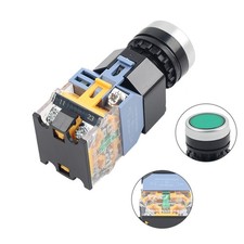 22mm Momentary Flat Head Push Button Switch DC 24V 10A with Light Green Button