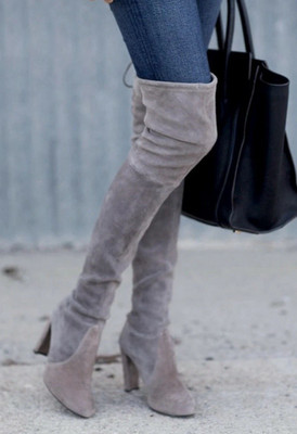 $895 Stuart Weitzman Highland Over the Knee OTK Boot Topo Two Tone Suede, 7.5 M