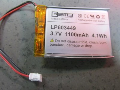 Lithium Ion Polymer Battery 3.7V 1100mAh LP603449 Lipo Rechargeable