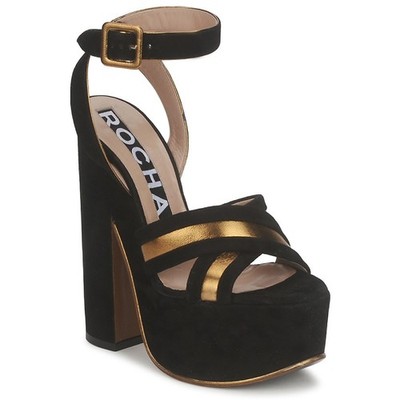 Rochas RO18238 Black Gold Suede Lambskin Leather Sandals - UK 7 / EU 39