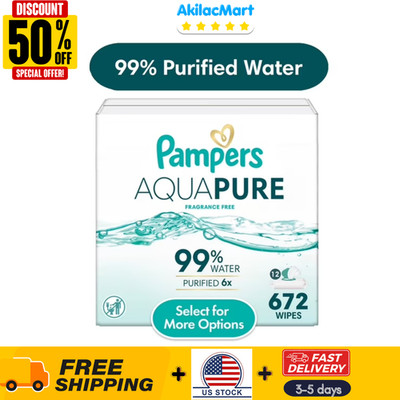Pampers Aqua Pure Baby Wipes Unscented, 12-Pack, 672 Total Wipes