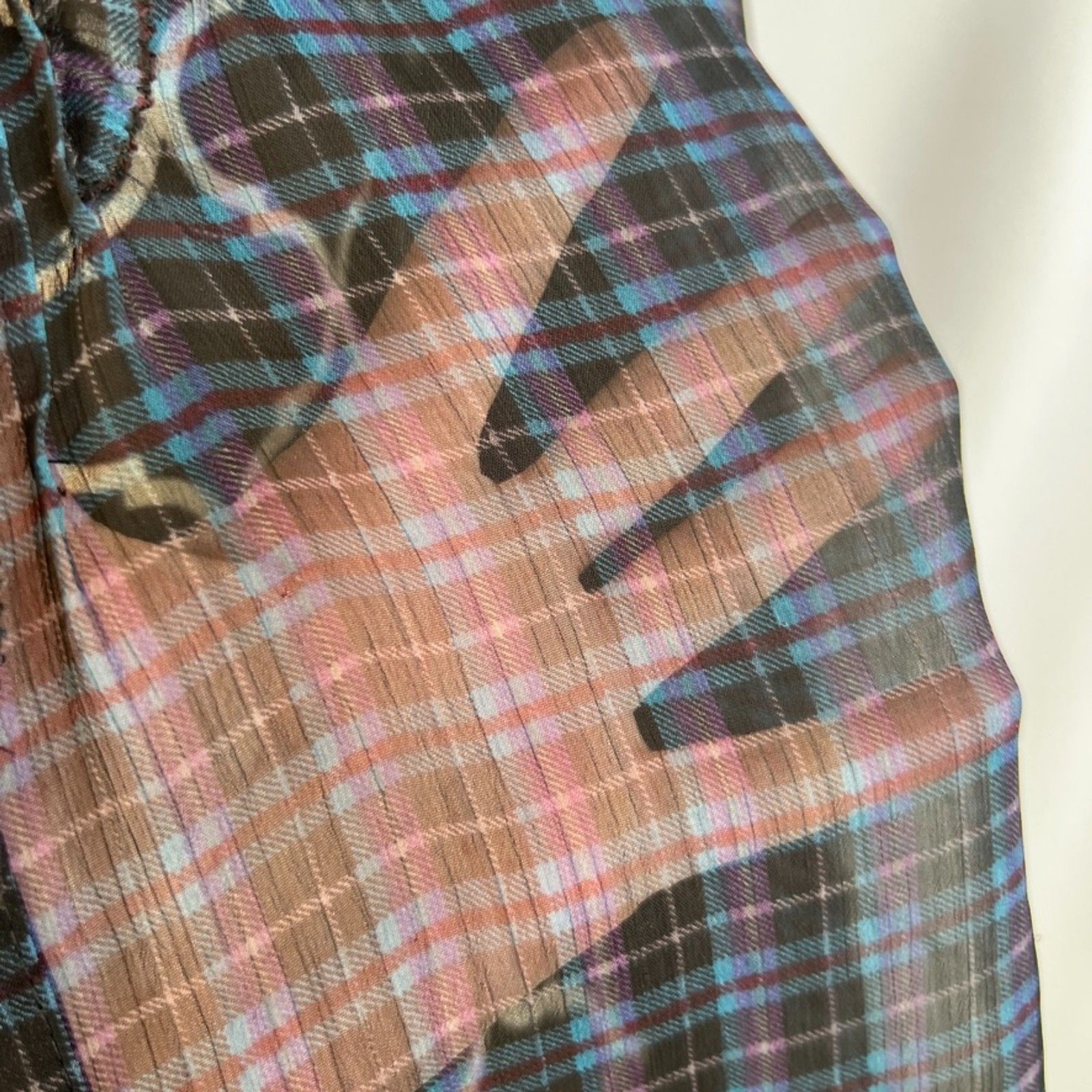 American Eagle Plaid Sheer Button Front Ruffle Tr… - image 8