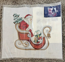 VINTAGE HANDPAINTED NEEDLEPOINT CANVAS CHRISTMAS SLEIGH SANTA