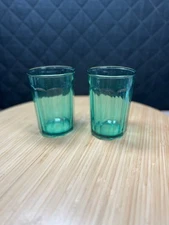Vintage Luminarc France 10 Panel Turqoise Working Glass - Set of 2