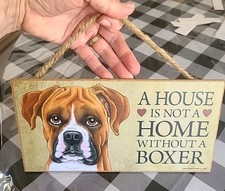 Boxer House Is Not A Home 5" X 10" Wall Hanging Boxer Wooden Sign w Rope.C-34