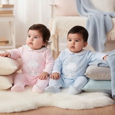 Baby Sleepsuit Velour Babygrow All in One BUNNY Girl Boy Pink Blue