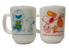 VTG Fire-King Peanuts Snoopy Charlie Brown Mugs Strangely Confident Home Milk