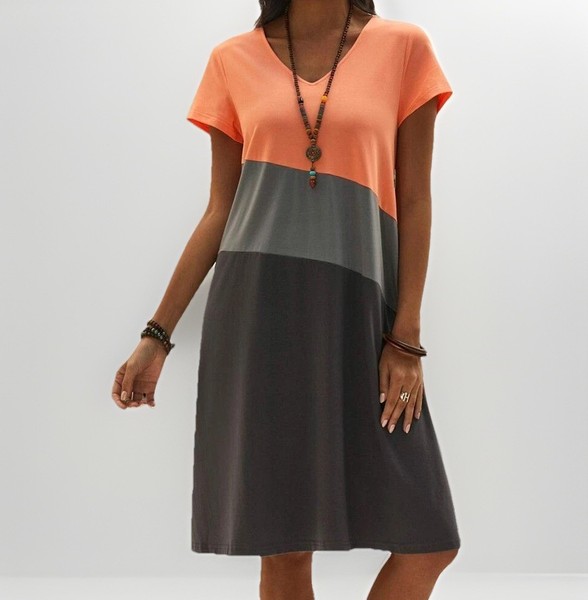 TENDENCY Orange Charcoal Grey Colourblock Jersey Tee Shirt Midi Dress NWT Size M