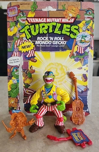 Vintage 1992 TMNT Rock And Roll Mondo Gecko Figure Complete Full Cardback Lot