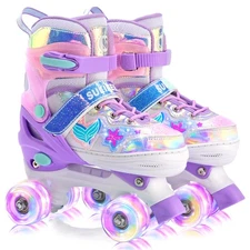 SULIFEEL Roller Skates for Girls Kids with Light Up Wheels, Adjustable 4 Size...