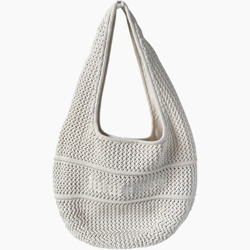 Lululemon Cotton Crochet Shoulder Bag OS Ivory Textured Knit Summer Tote - Image 4 of 4