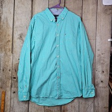 Tommy Hilfiger Classic Fit Gingham Button Shirt Men s Large Green Blue