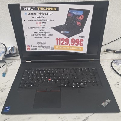 Lenovo ThinkPad P17 Workstation 1TB SSD 32GB RAM i7-11850H Schwarz