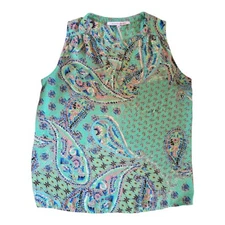 Collective Concepts Women's Small Blouse Green Floral Pullover Top Sleeveless 