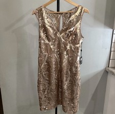Adrianna Papell Taupe Sequin Lace Mini Dress NWT Size 8