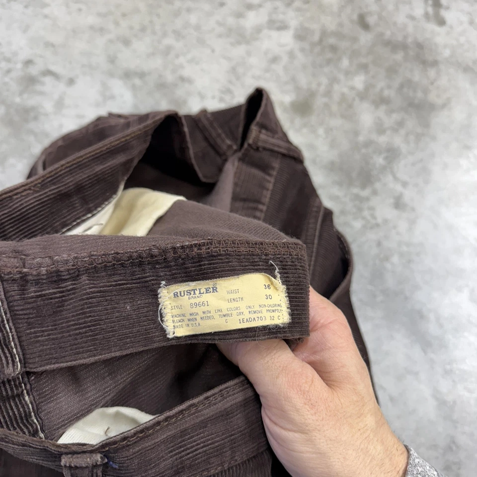 Rustler Pants Mens 36x30 Brown Corduroy Straight Leg 5-Pocket Talon 70s USA - Image 4 of 4