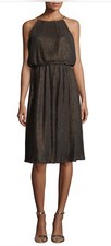 New Free People Julia Jordan Brown Metallic Pleated Dress, Size 14
