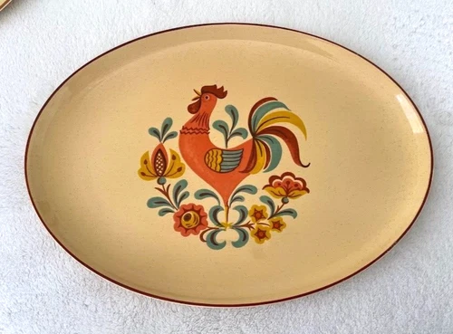 Vtg Taylor Smith Reveille Rooster LG Oval Serving Platter 13-1/2" FOLK ART DISH