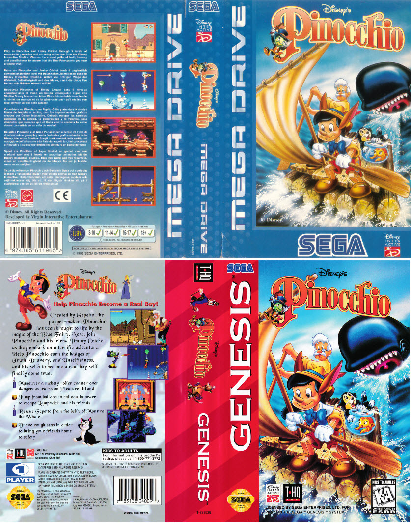 Pinocchio Mega Drive NTSC PAL Box Art Case Insert Cover Only | eBay