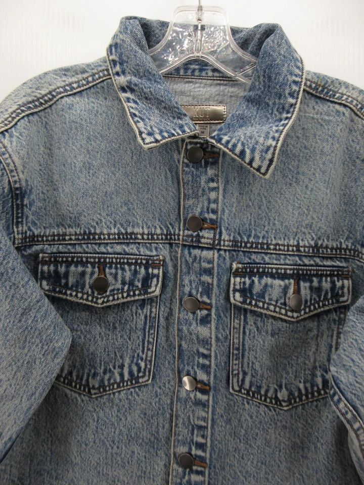 Kut From The Kloth Jacket Women Medium Blue Trucker Moto Beaded Denim Button Up - Image 2 of 4