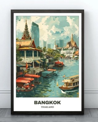 Bangkok Travel Printable Poster - Thailand Travel Poster - Citycape Painting