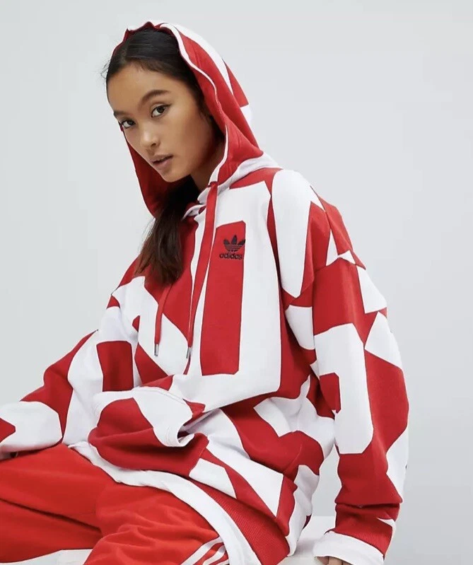 Último temblor otro Adidas Originals Bold Age Geometric Red White Hoody Hoodie Sweatshirt Size  XS | eBay