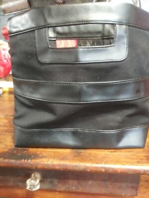 Vintage ''Isaac Mizrahi Black Canvas W/Leather Trim Purse''