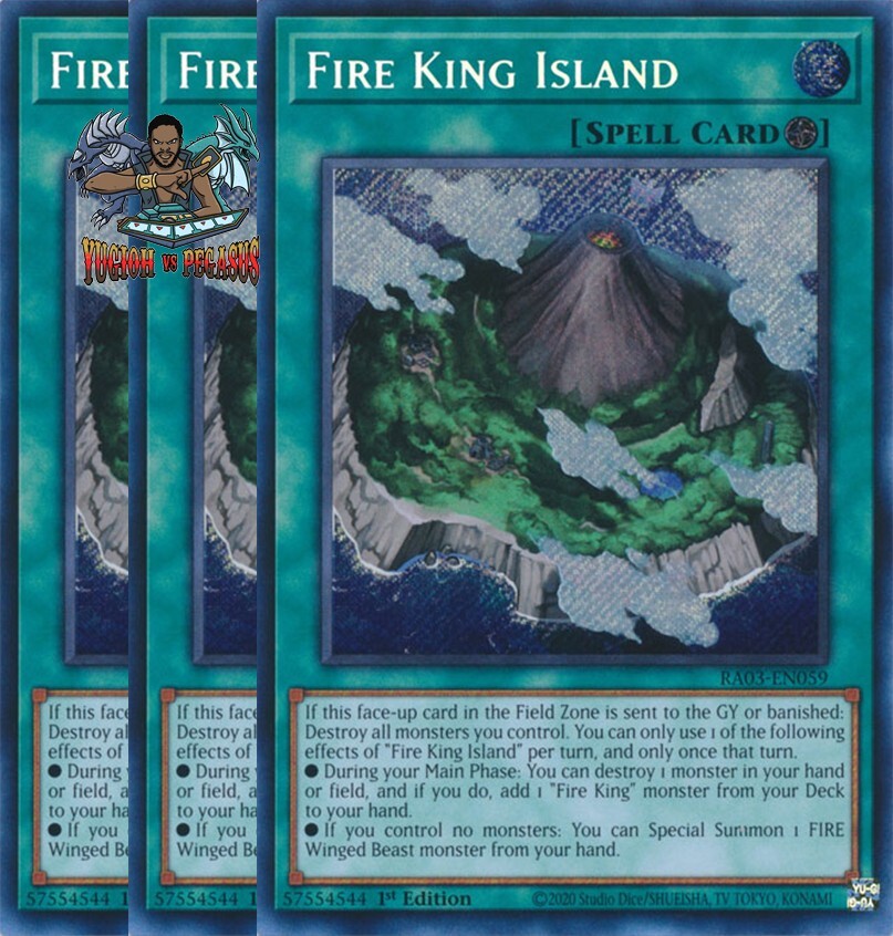 Yugioh! 3x Fire King Island RA03-EN059 Secret Rare 1st Ed NM Yugioh! 3x Fire King Island RA03-EN059 Secret Rare 1st Ed NM