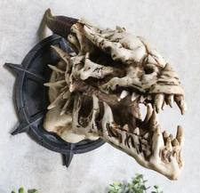 Dungeon Chained Skeletal Dragon Protruding Skull Wall Sculpture Figurine Decor