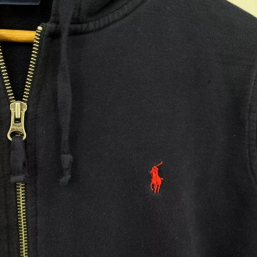 Ralph Lauren Sport Hoodie Girls Size L Navy Blue Full Zip Pony Logo Vtg 90s - Picture 4 of 9