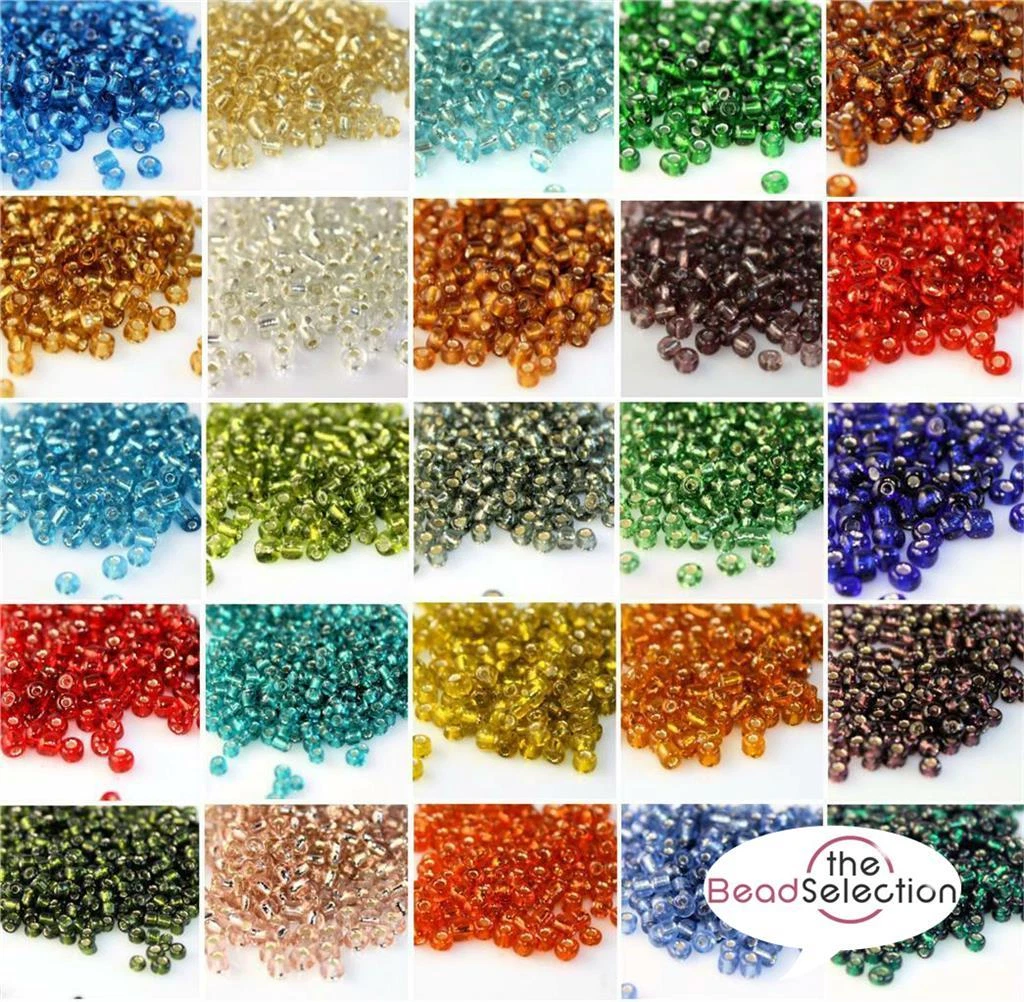 100g SILVER LINED GLASS SEED BEADS 11/0- 2mm 8/0- 3mm 6/0- 4mm 26