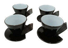 Coffee cups and Saucers Art Deco STYLE Fan Ha...