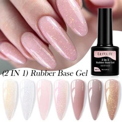 LILYCUTE 7ml Milky Pink Nail Polish Glitter Semi-Permanent Gel Nail Art Gel UK