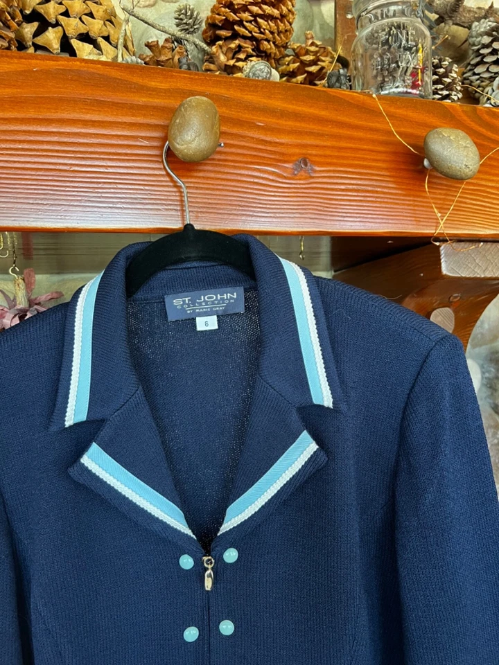 St. John Collection by Marie Gray Navy Blue Long Sleeve Zippered Jacket SZ 6 EUC - Image 2 of 4