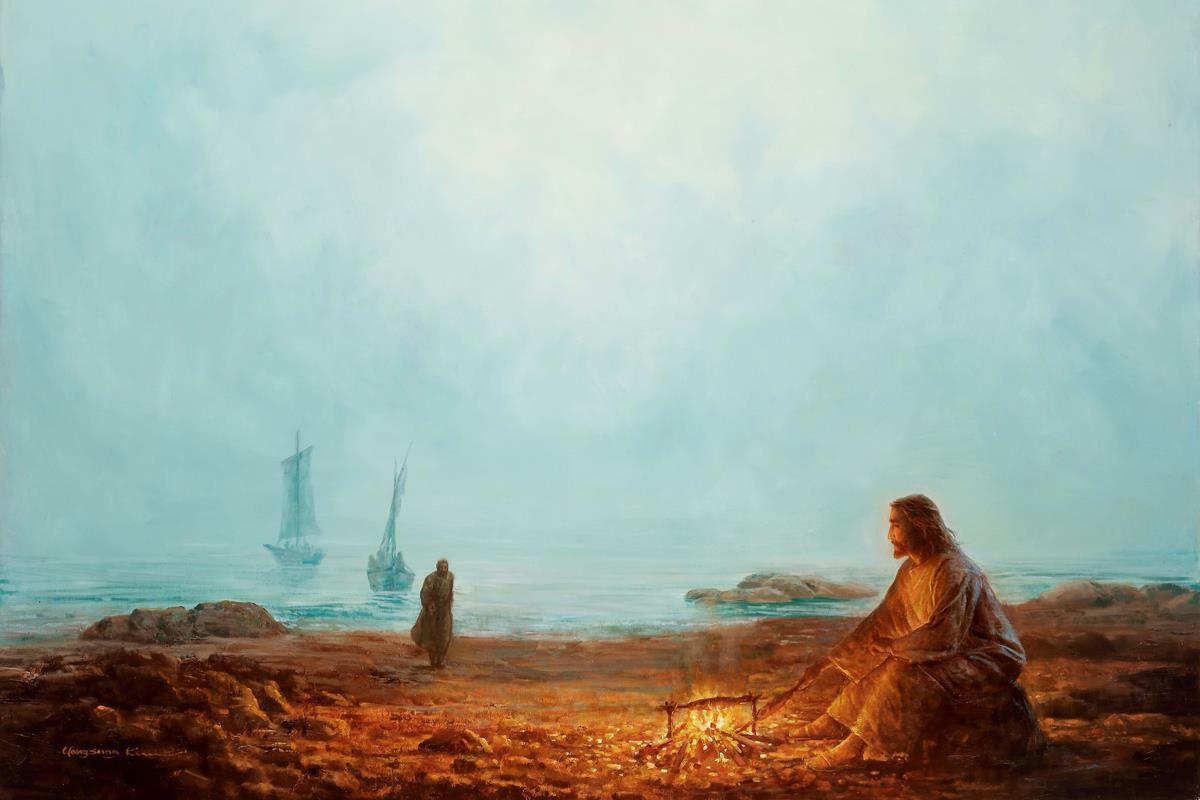 Yongsung Kim BY THE SHORE Canvas Art Print Jesus Cooking Fish