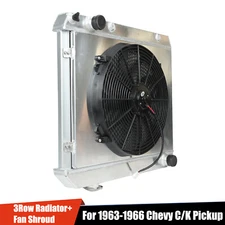 Core Radiator Aluminum 3 Row+Fan Shroud Kit For 1963-1966 Chevy C/K Pickup AT/MT
