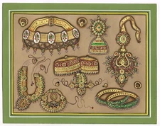 Handmade Jewelry Art Painting Of Indian Bridal Jewelry Set On Paper 14x11 Inches