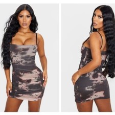 Pretty Little Thing mesh stretch dress XS mini short sexy bodycon tie-dye pink 4