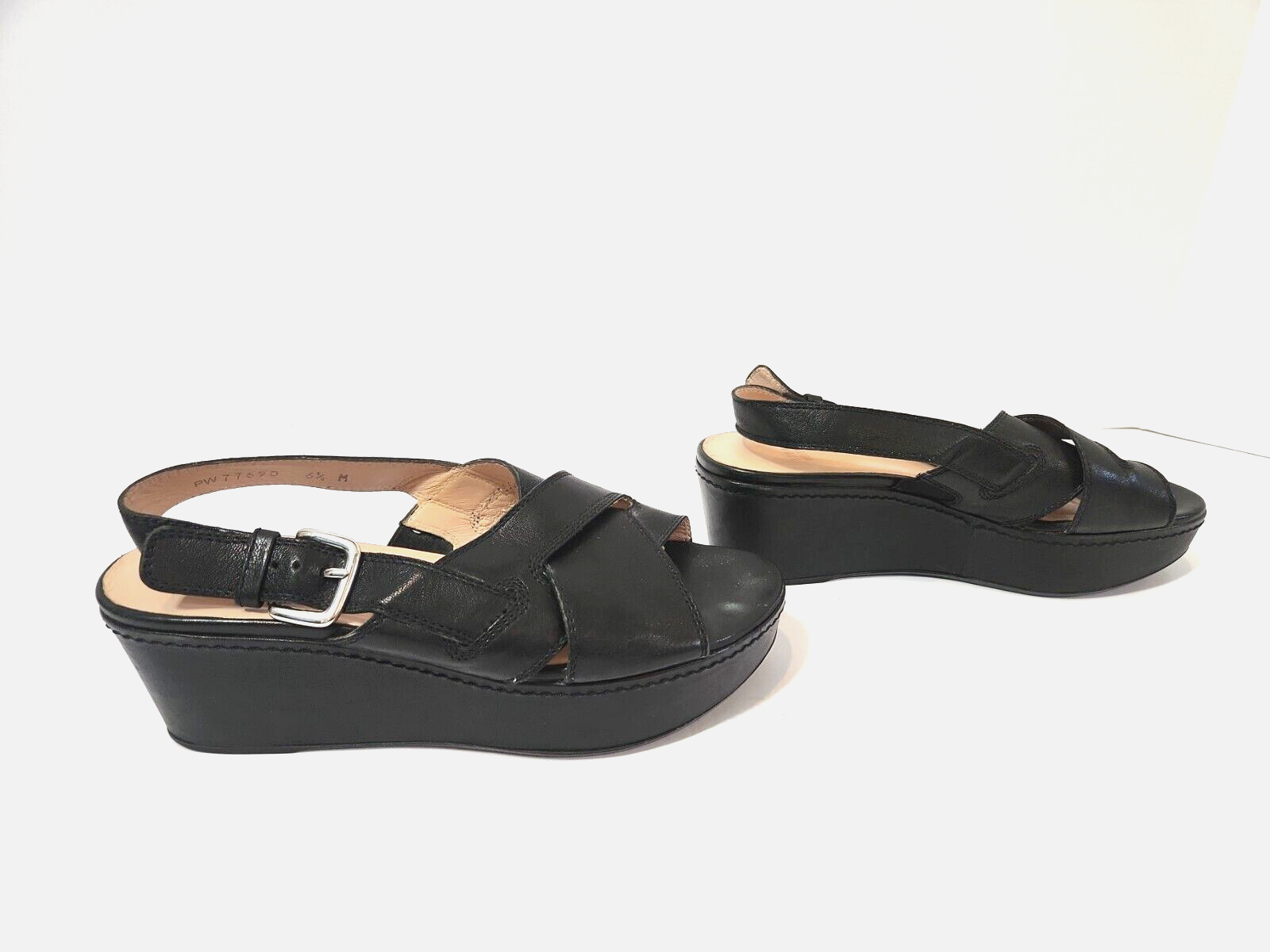 Stuart Weitzman Black Leather Slingback Platform Wedge Sandals Women's 6.5M  | eBay