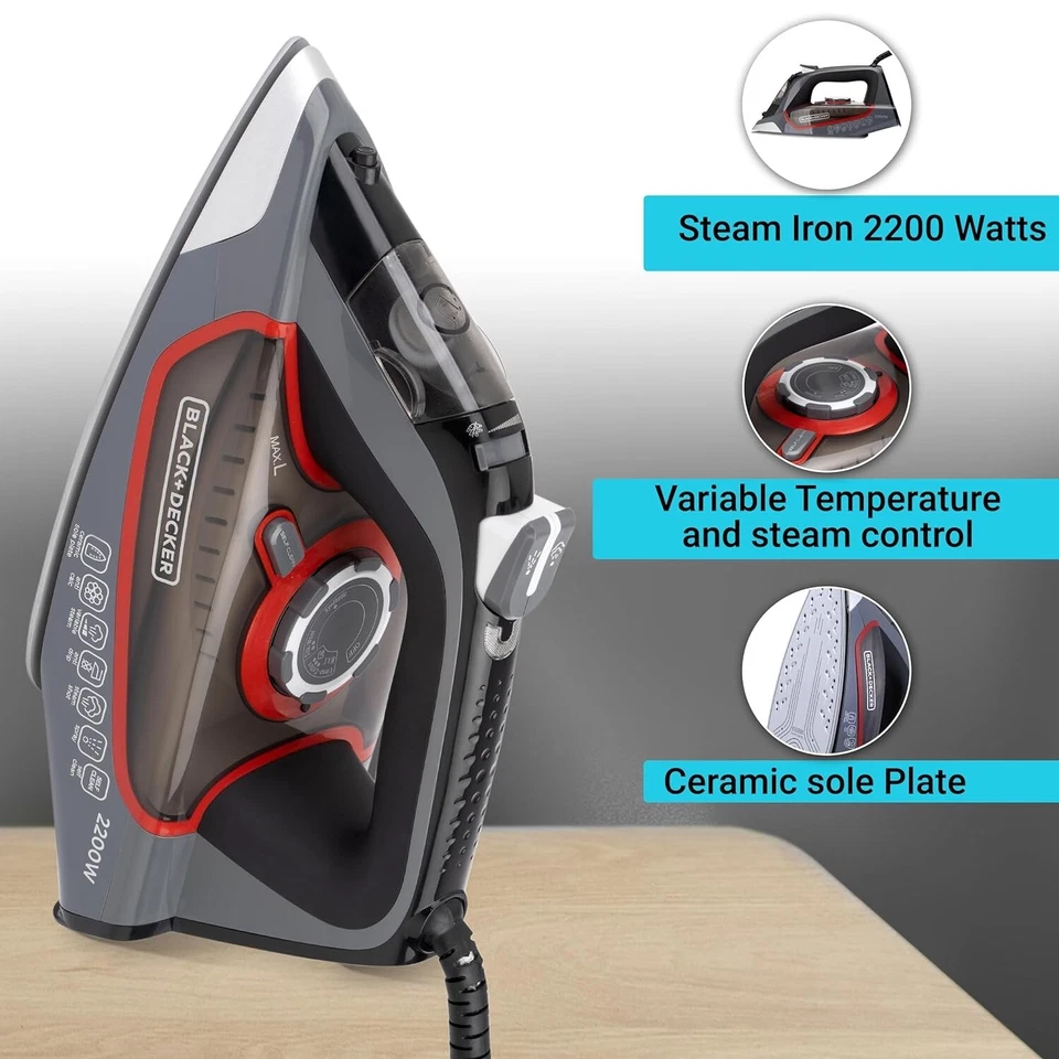 New Black+Decker Bxir2202In, 2200-Watt, Ceramic coated Steam Iron- Free Postage - image 3 of 4