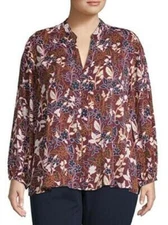 Rachel Roy Top Elle Floral Print Blouse Women Burgundy Sz 3X NEW NWT 505