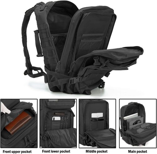 45L Large Military Tactical Backpack Army Molle Bag Rucksack 3 Day Assault Pack - Picture 3 of 20