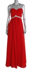 Missydress ~Red Chiffon Embellished Illusion Yoke Cutout Back Formal Gown 4 NEW 