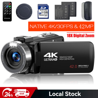 4K Video Camera 30fps Camcorder  & 42MP Photo Handheld DV 18x Digital Zoom 32GB