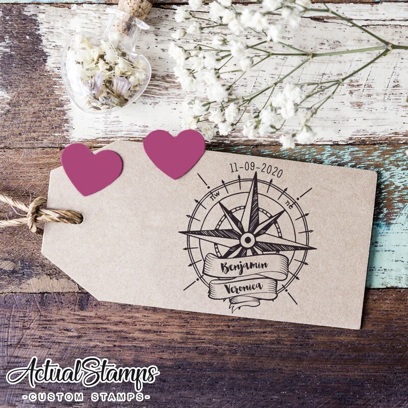 SELLO DE BODA, sello de goma personalizado, sello personalizado, rosa de los vientos, estampillas de brújula Foto 2 de 4