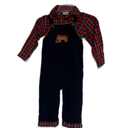 REBECCA RAGGS ORIGINAL KIDS BOYS CORDUROY OVERALLS SET NAVY WESTERN 4T MADE USA