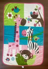 GARANIMALS Jungle Safari Pink GIRAFFE ZEBRA MONKEY Toddler Baby Blanket 30 x 45