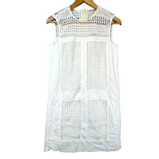 J.Crew Shift Mini Dress Women 2XS Off White Eyelet Geo Lace Crochet Cotton Lined