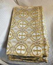 12 Yard JoAnn Gold Cross Brocade Fabric 45" W Church Liturgical Religious Unused