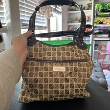 Nine  Co Nine West Shoulder Bag Hobo Purse Brown Geometric Canvas Top Handle